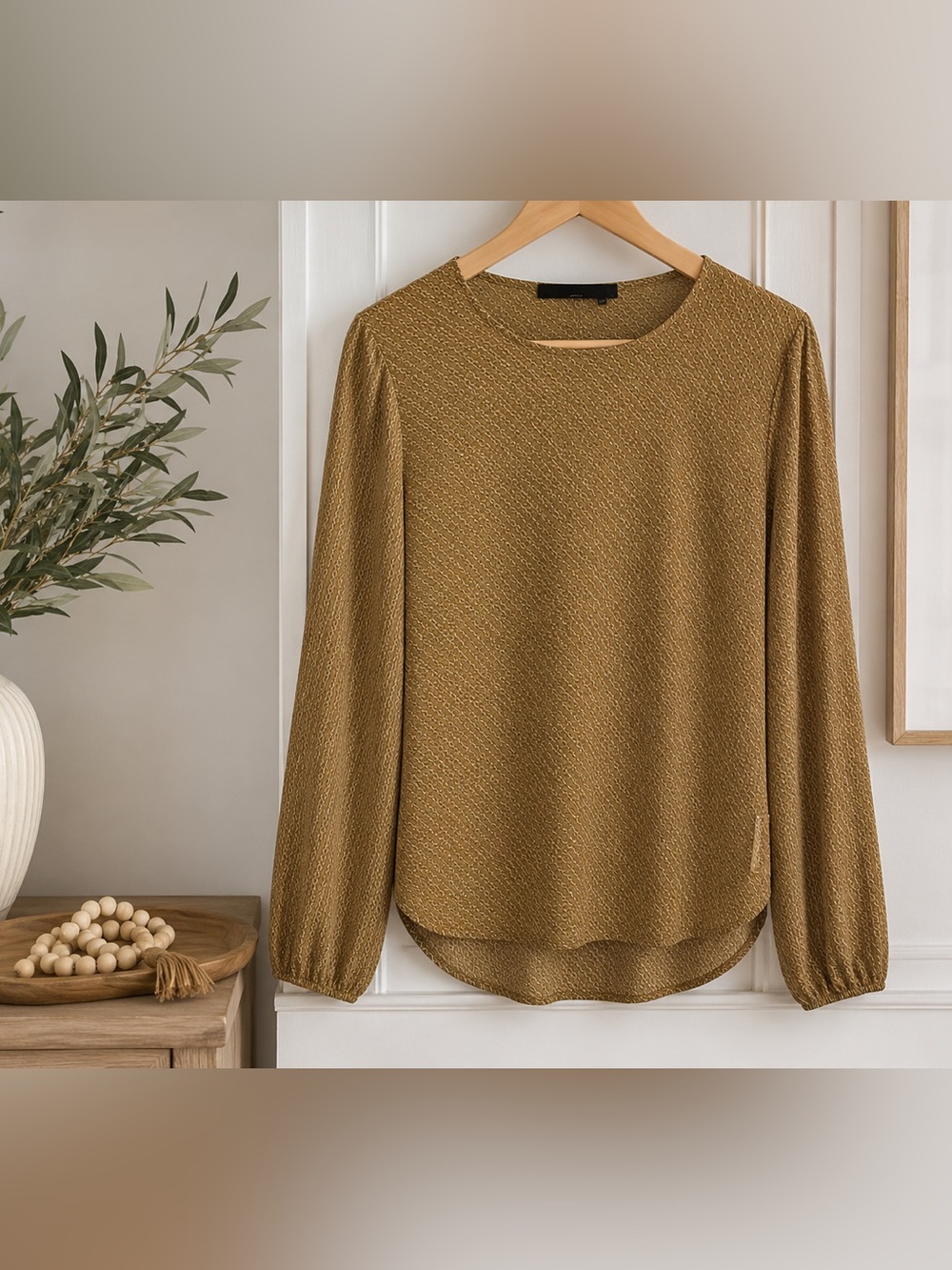 Michael Kors Textured Long-Sleeve Blouse in Mustard